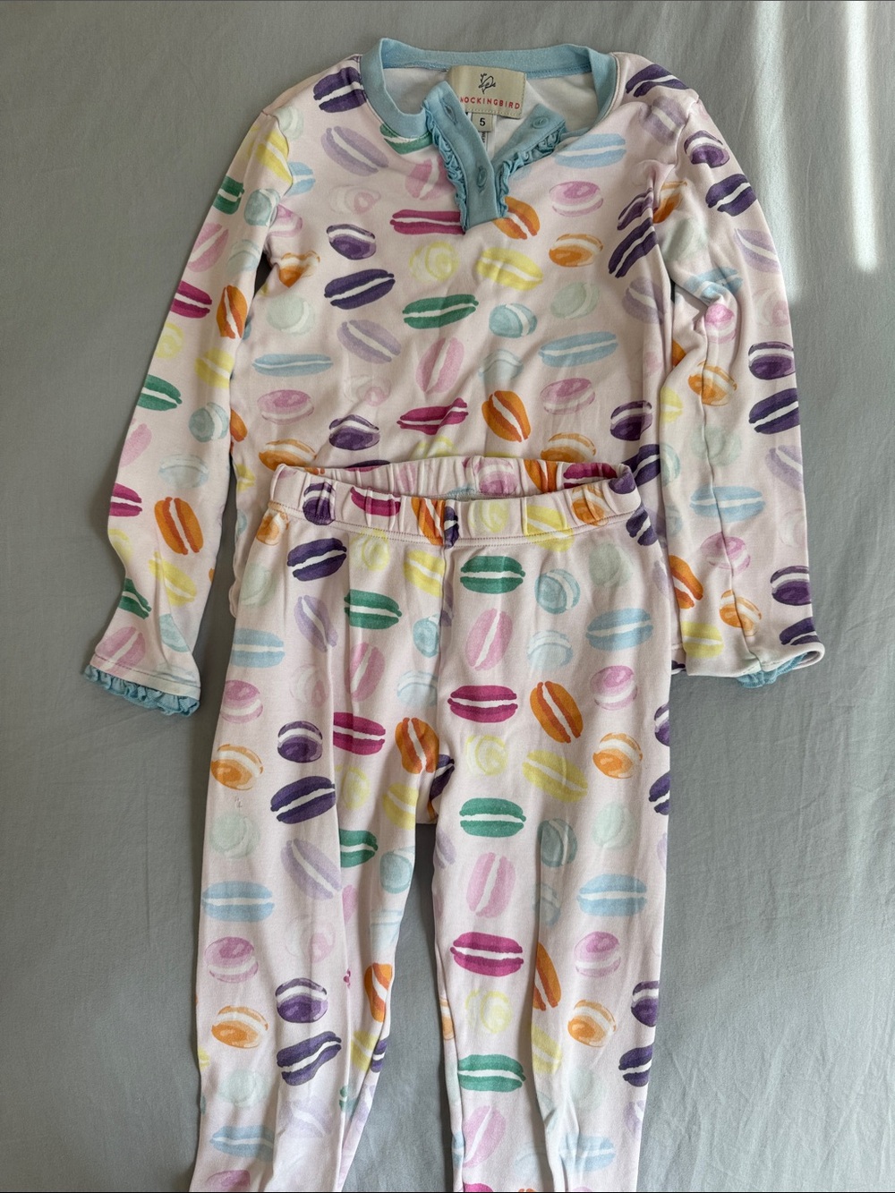 Macaron Print Long Sleeve Pajama Set in Pink - Kickee Pants